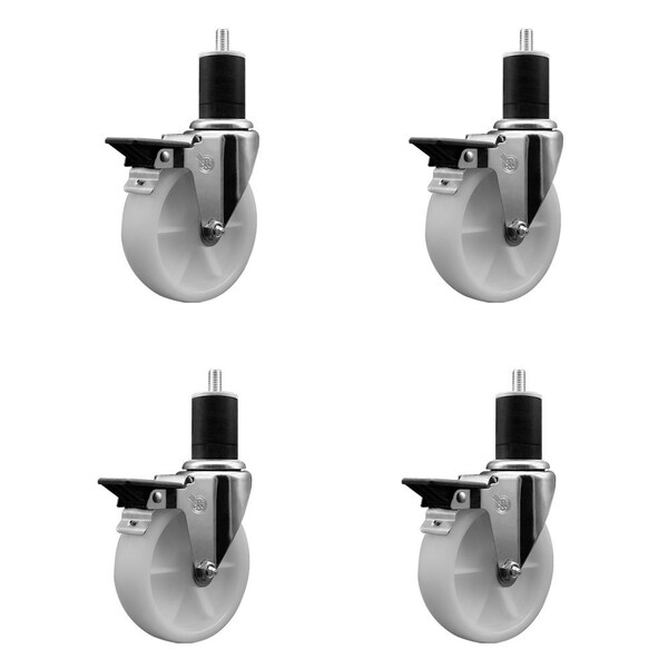 5'' Nylon Swivel 1-3/4'' Expanding Stem Caster Set with Brake, 4PK